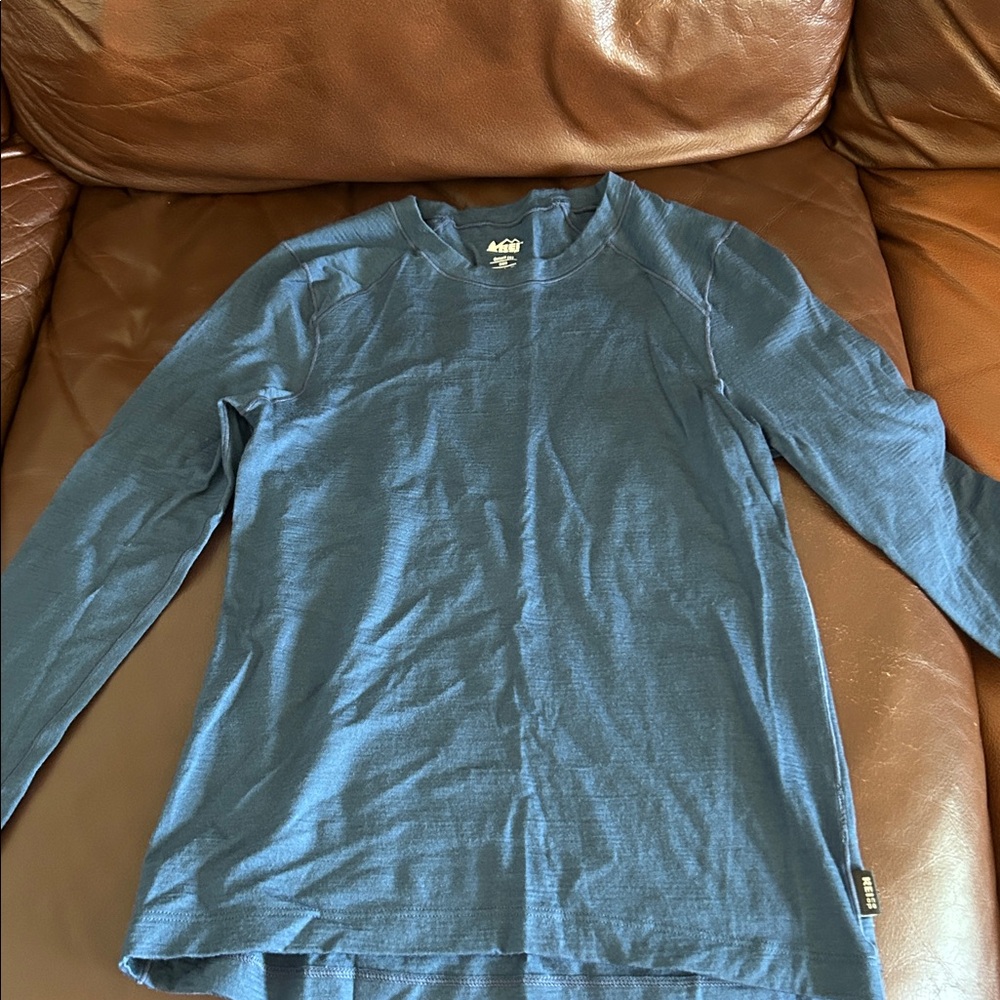 REI Kids Blue Long Sleeve Performance 100% Merino Wool Base Layer